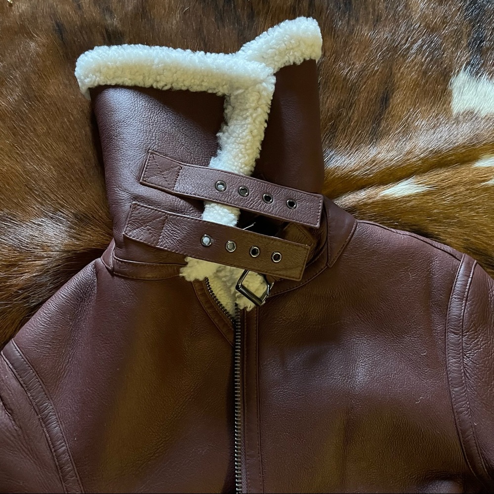 Theory crop genuine lamb shearling moto relax jacket - Picture 10 of 15